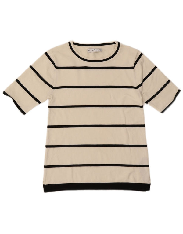 Женская футболка Zara Top UK 12, средний размер, вискоза в белую полоску