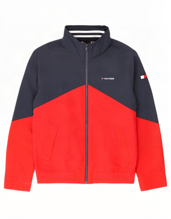 Мужская куртка-бомбер с капюшоном Tommy Hilfiger UK 38, средний темно-синий с цветными блоками