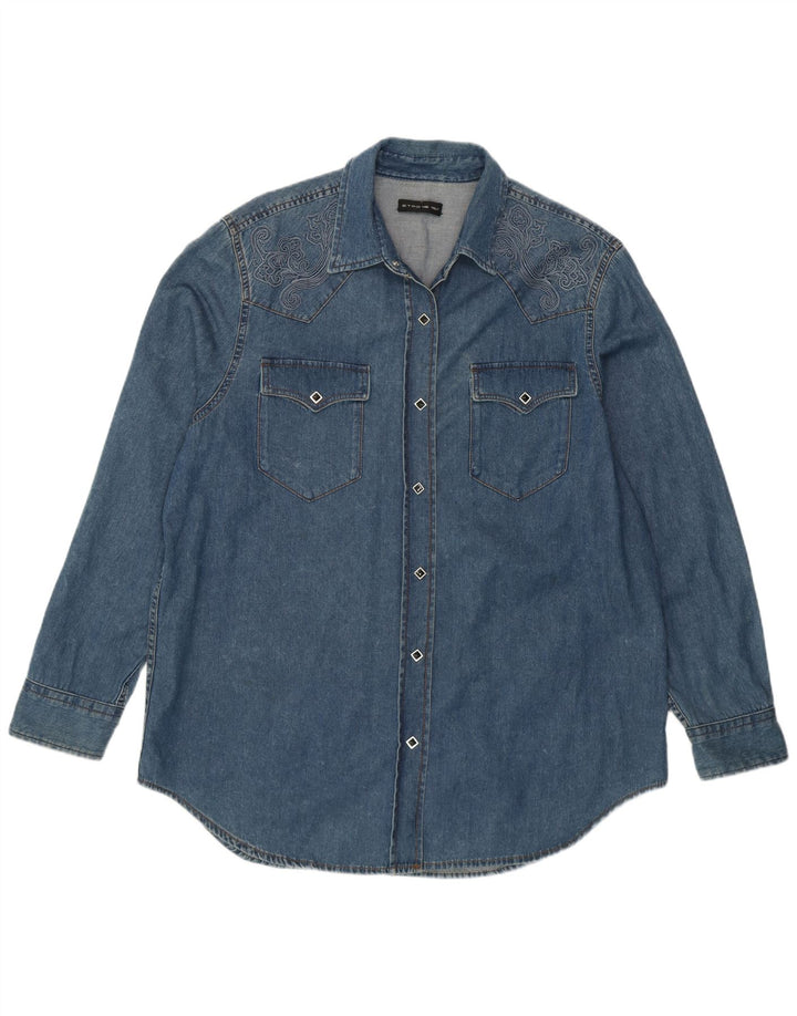 Женская джинсовая рубашка оверсайз Etro IT 46, большая синяя хлопковая рубашка с цветочным принтом