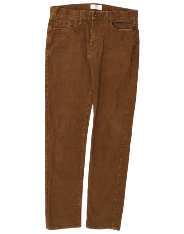 MARKS & SPENCER Mens Slim Fit Corduroy Trousers W34 L32  Brown Cotton