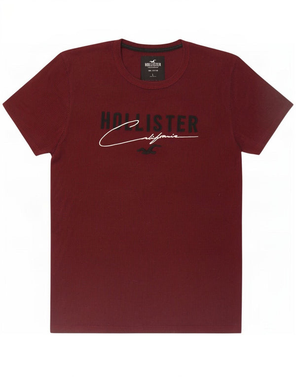 Мужская футболка с рисунком Hollister, большой бордовый хлопок