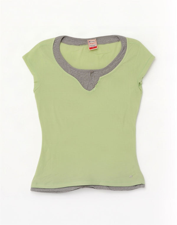 Champion Womens Heritage Fit T-Shirt Top UK 18 XL Green Colourblock