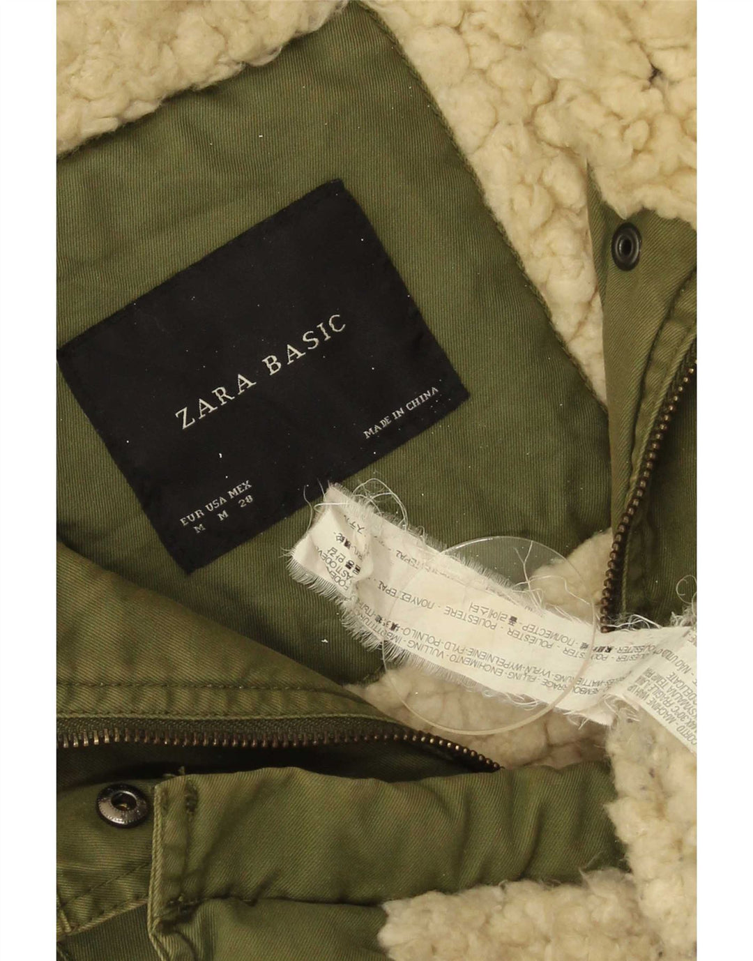 Женская парка Zara с капюшоном UK 14, средний цвет хаки, полиэстер