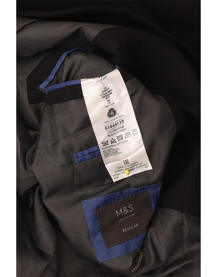 Мужской пиджак Marks & Spencer стандартного размера с 2 пуговицами, Великобритания, 46 XL, черная шерсть