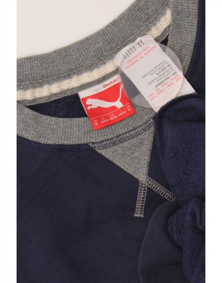 Мужской свитшот с рисунком Puma, средний темно-синий, хлопок с цветными блоками