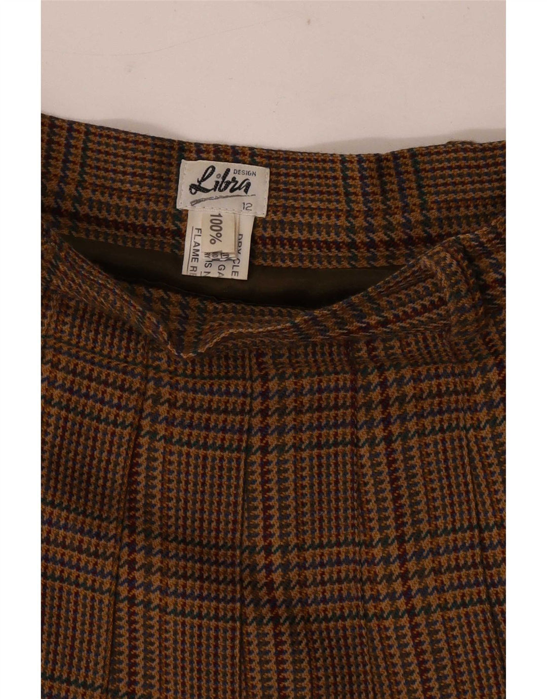 Женская плиссированная юбка Libra UK 12 Medium W28 Коричневая шерсть с узором «гусиные лапки»