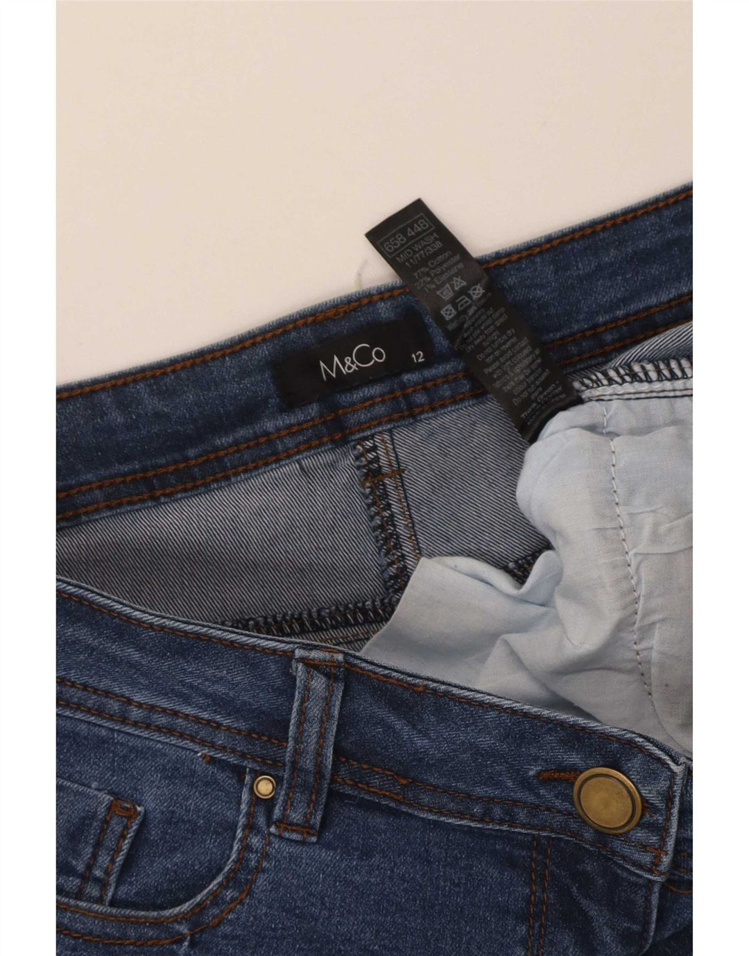 Женские зауженные джинсы M&Co UK 12, средние W34 L28, синие, хлопок
