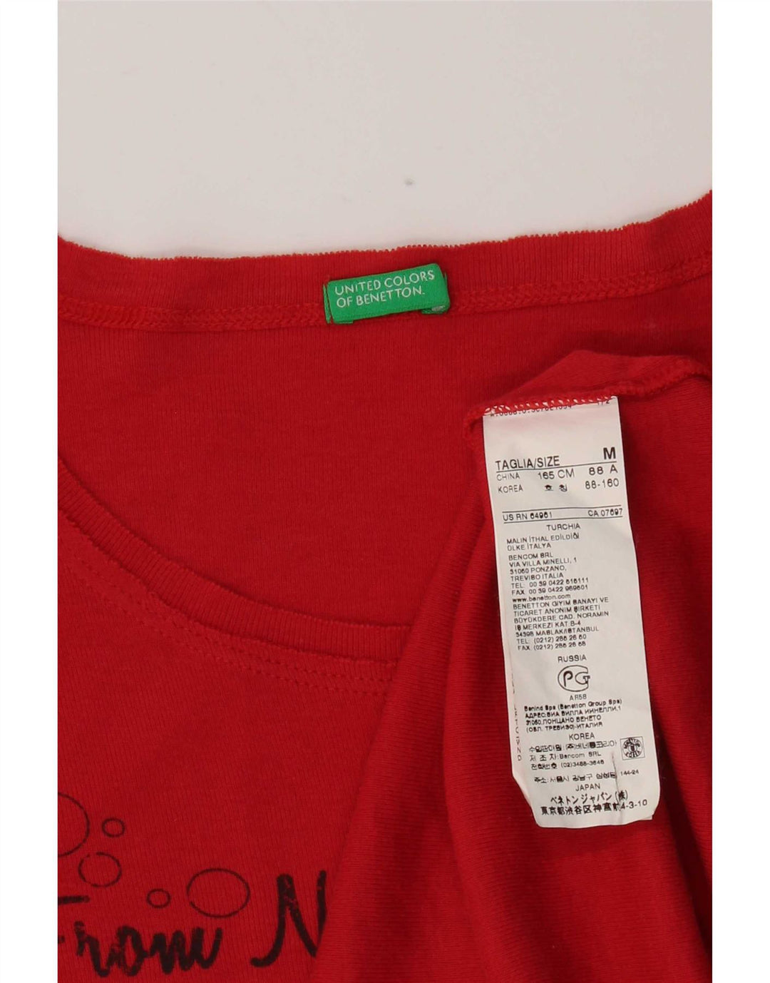 Женская футболка с рисунком Benetton Top UK 14, средний красный хлопок