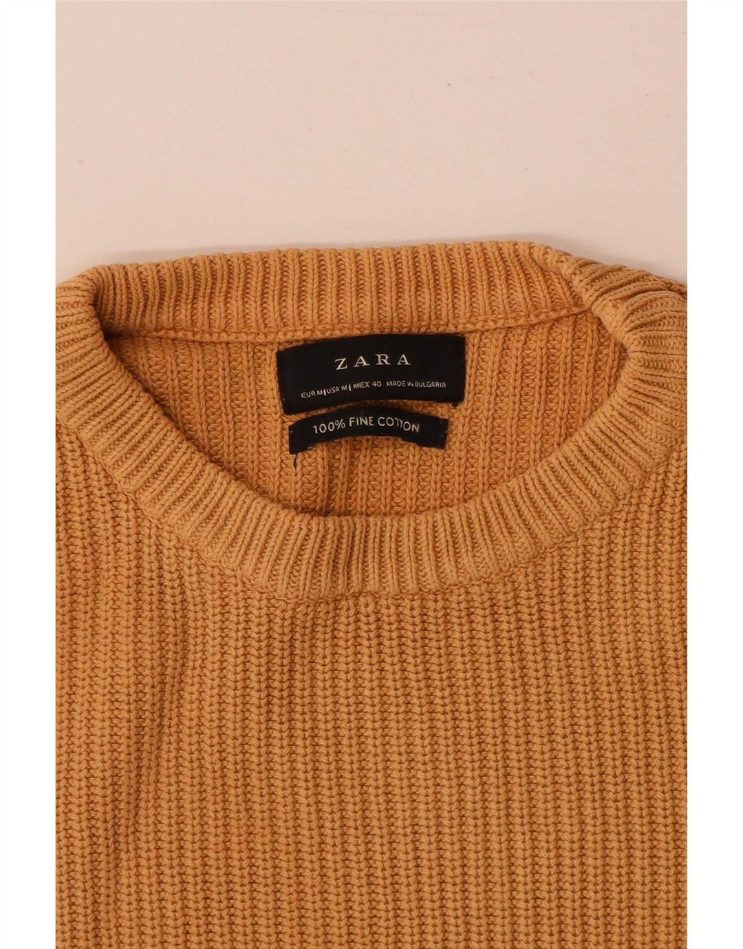 Мужской джемпер с круглым вырезом Zara, средний бежевый хлопковый свитер