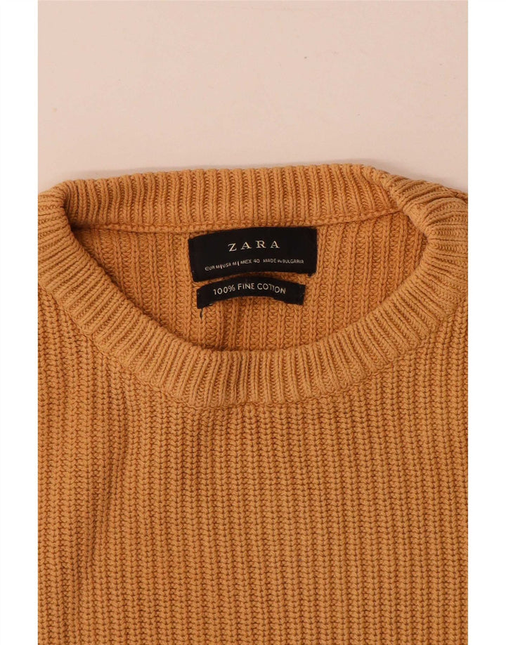 Мужской джемпер с круглым вырезом Zara, средний бежевый хлопковый свитер