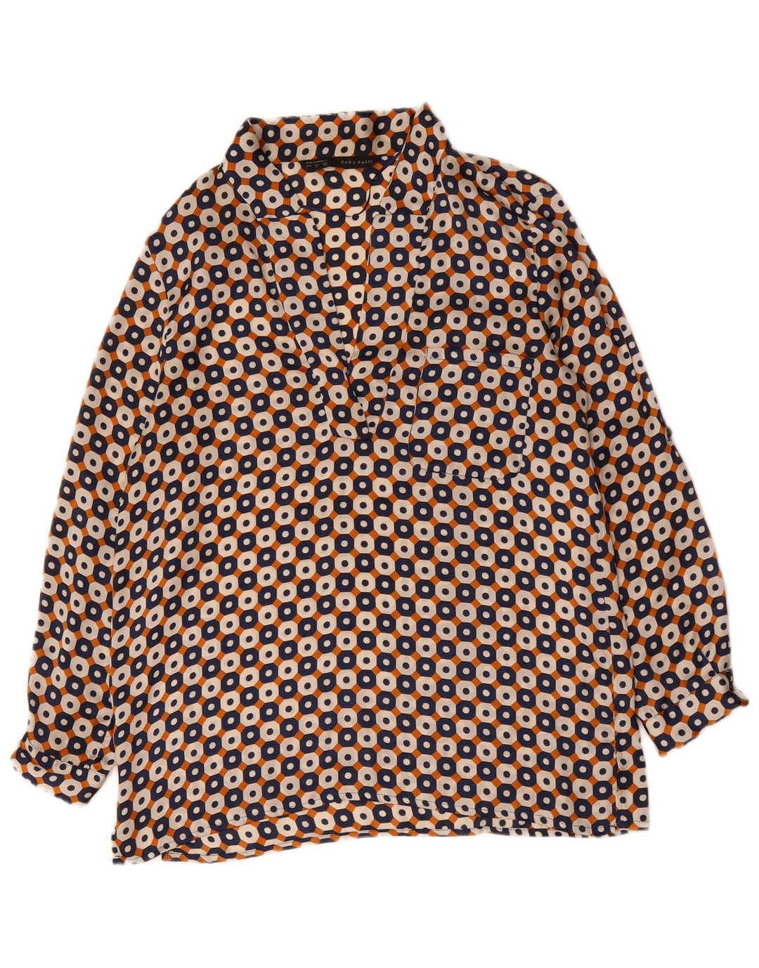 ZARA Womens Long Sleeve Blouse Top UK 16 Large Multicoloured Geometric