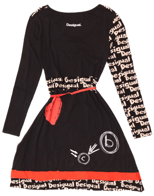 Женское платье А-силуэта Desigual с длинным рукавом и графикой, UK 12, средний черный, вискоза