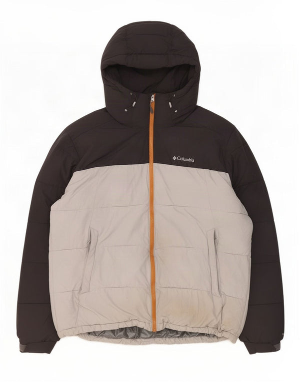 Мужская утепленная куртка Columbia с капюшоном UK 42 XL, серая, полиэстер с цветными блоками