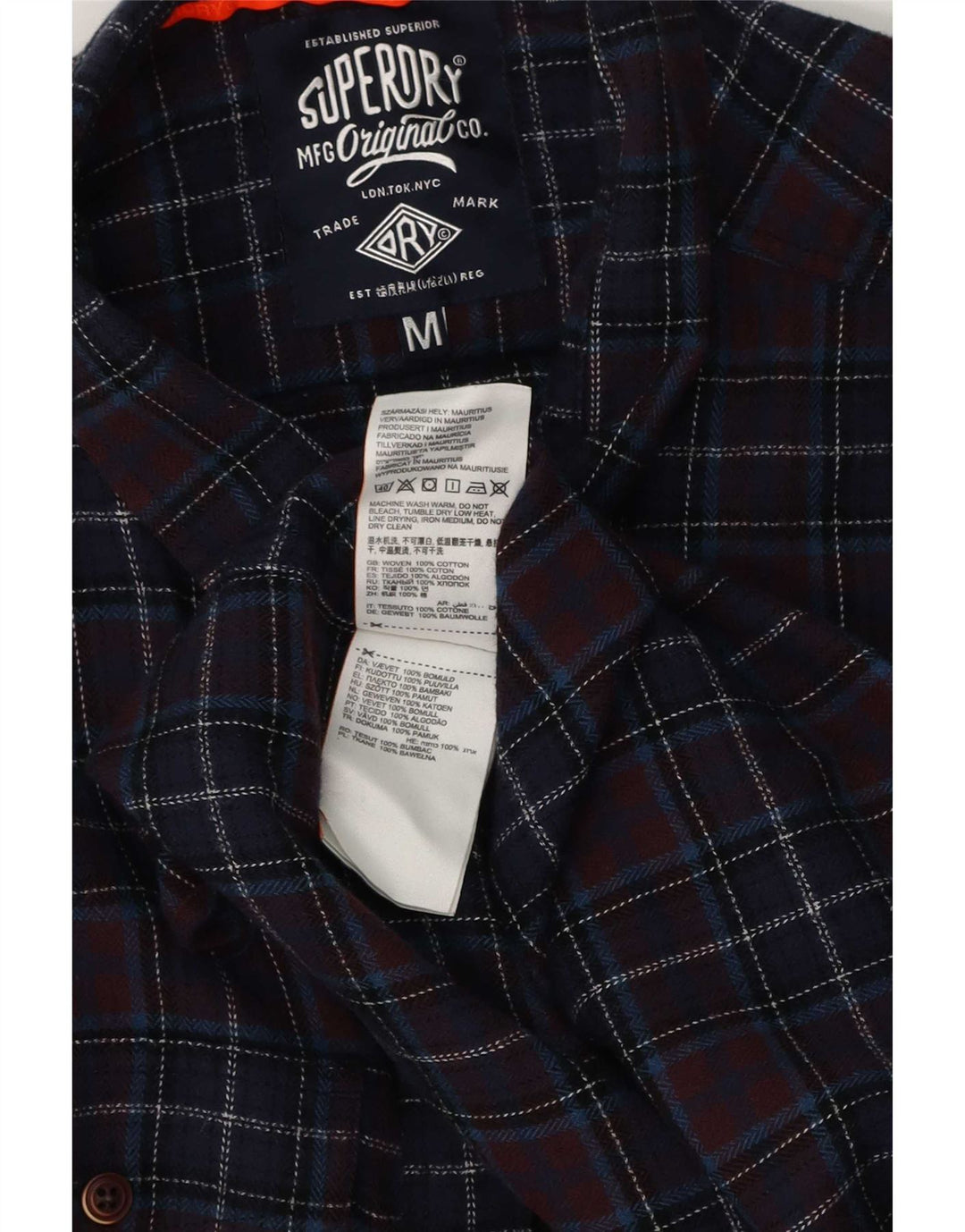 Мужская фланелевая рубашка стандартного кроя Superdry среднего размера, темно-синяя клетка, хлопок