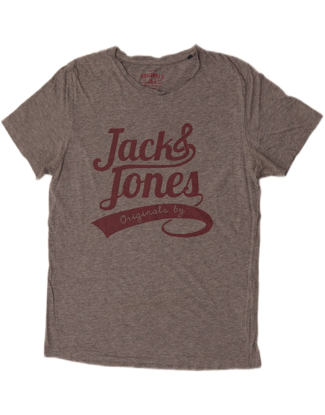 Мужская футболка с рисунком Jack & Jones, хлопковый топ среднего серого цвета с крапинками