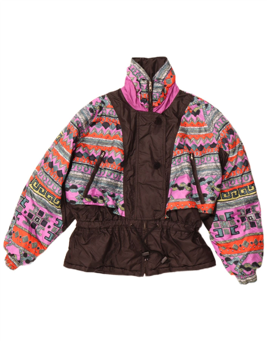 Винтажная женская ветровка EU 42, большой черный полиэстер с геометрическим рисунком