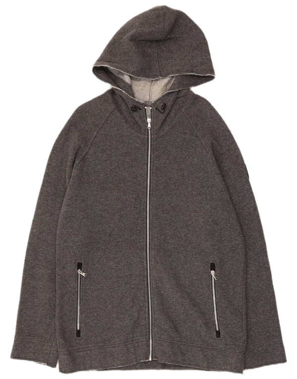 Винтажный мужской свитер с капюшоном на молнии XL, серый, шерстяной