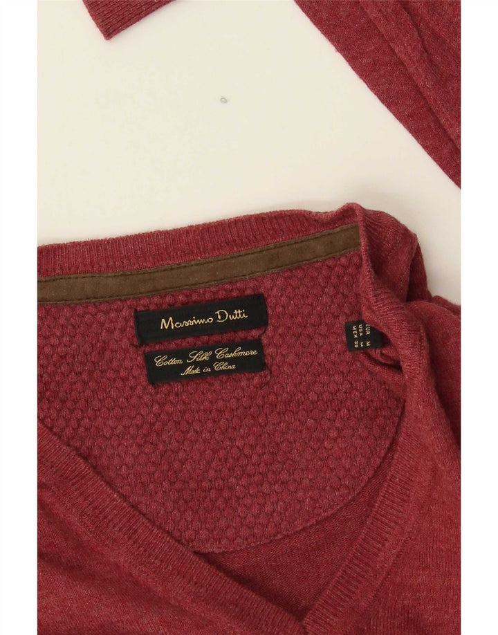 Мужской джемпер с v-образным вырезом Massimo Dutti, средний бордовый хлопок, хлопок