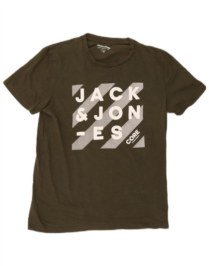 Мужская футболка с рисунком Jack & Jones из хлопка среднего цвета хаки