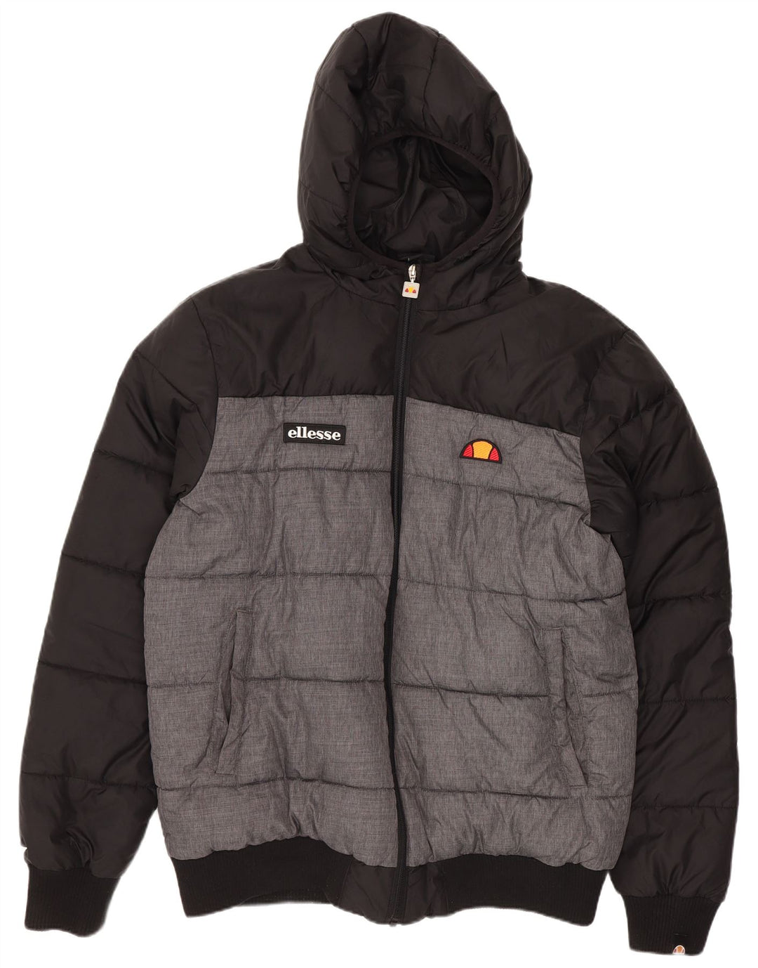 Мужская утепленная куртка Ellesse с капюшоном UK 40, большая черная, полиамид с цветными блоками
