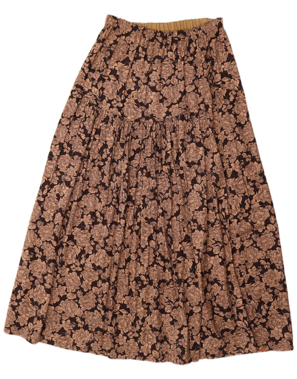 ВИНТАЖНАЯ женская юбка-трапеция среднего размера W30 Коричневая вискоза с цветочным принтом