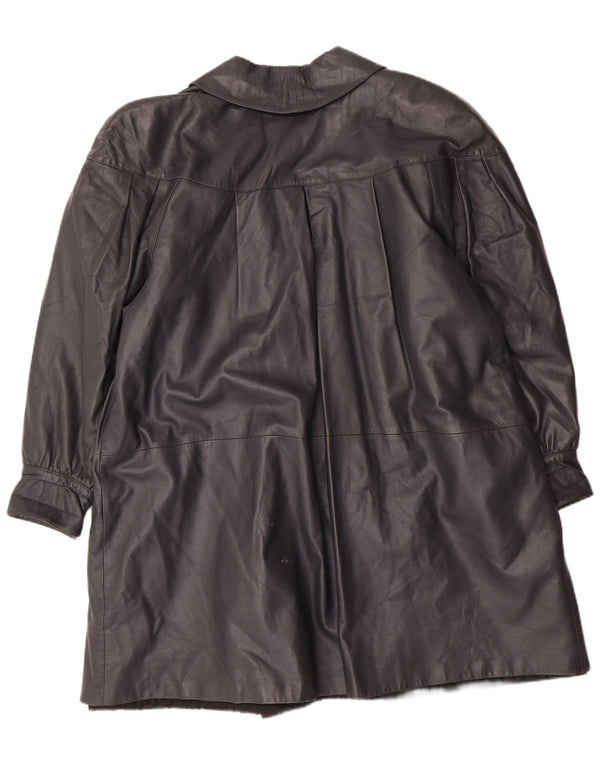 Винтажное женское кожаное пальто оверсайз IT 44 Medium Black Leather Classic