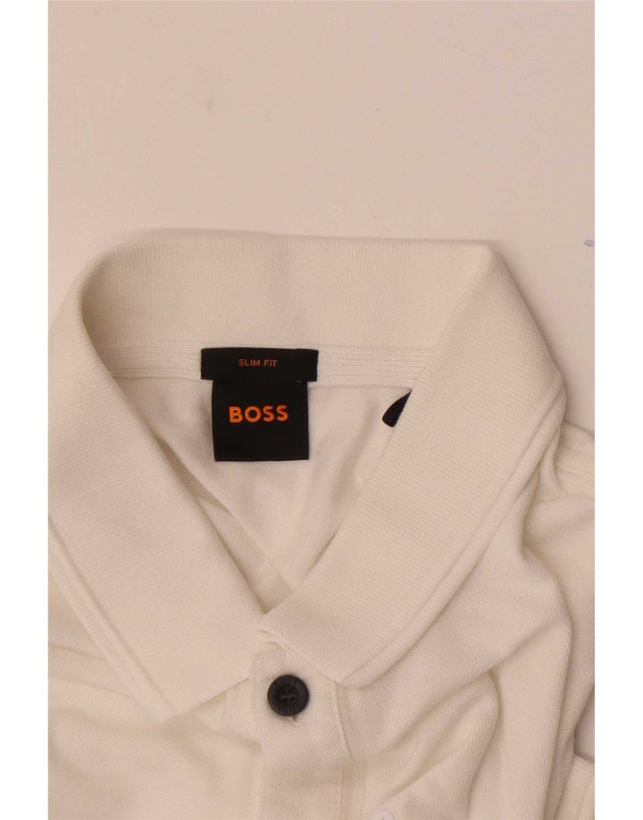 Мужская рубашка-поло приталенного кроя Hugo Boss, средний белый хлопок, хлопок