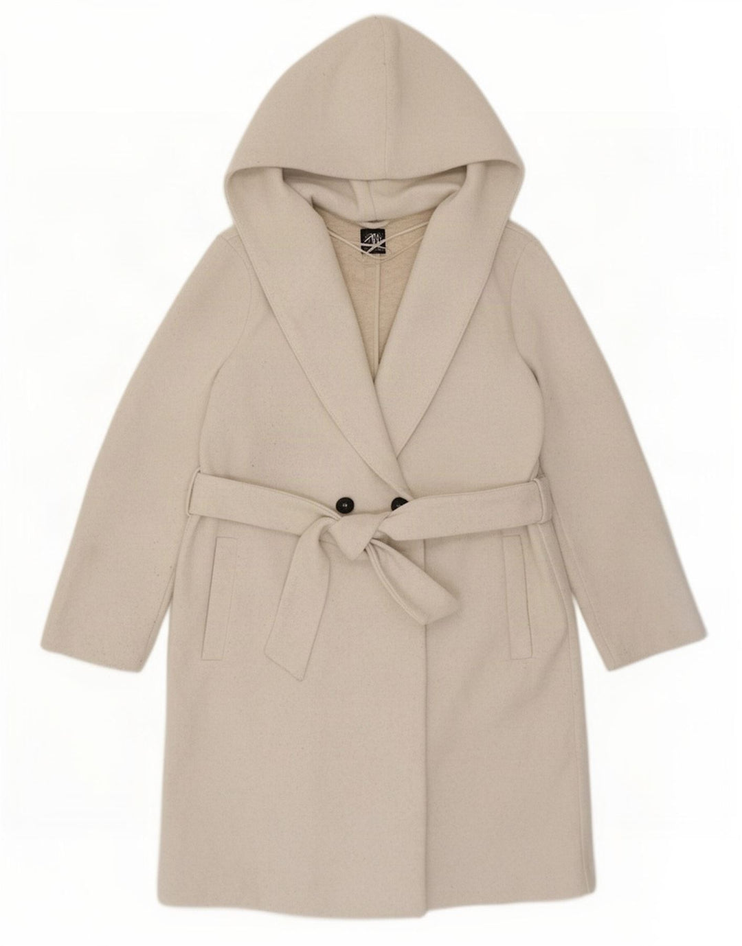 Женское двубортное пальто оверсайз с капюшоном Zara UK 10, маленькое бежевое