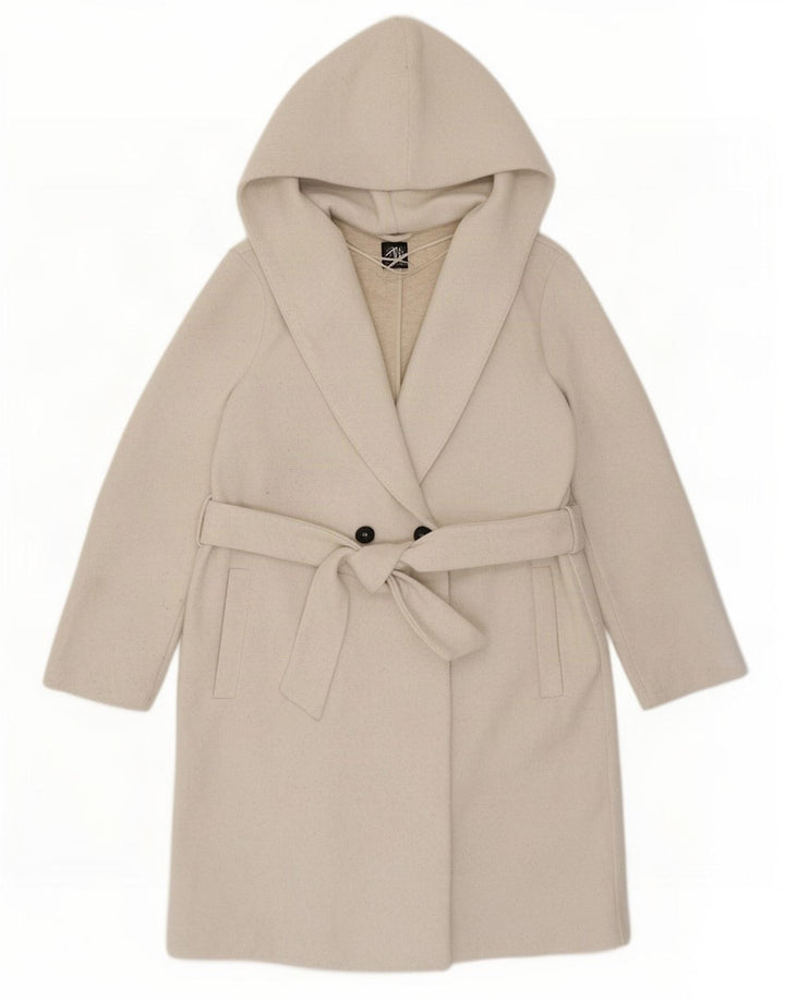 Женское двубортное пальто оверсайз с капюшоном Zara UK 10, маленькое бежевое