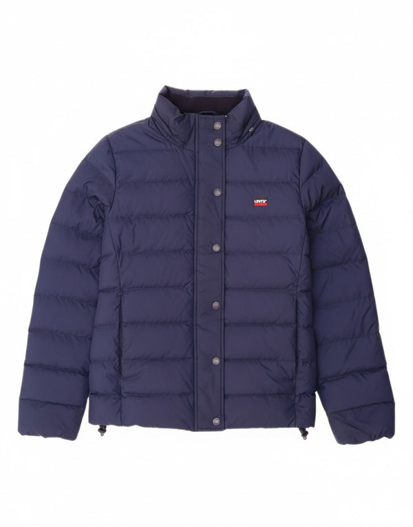 Женская стеганая куртка оверсайз с капюшоном LEVI'S UK 10, маленькая, темно-синяя