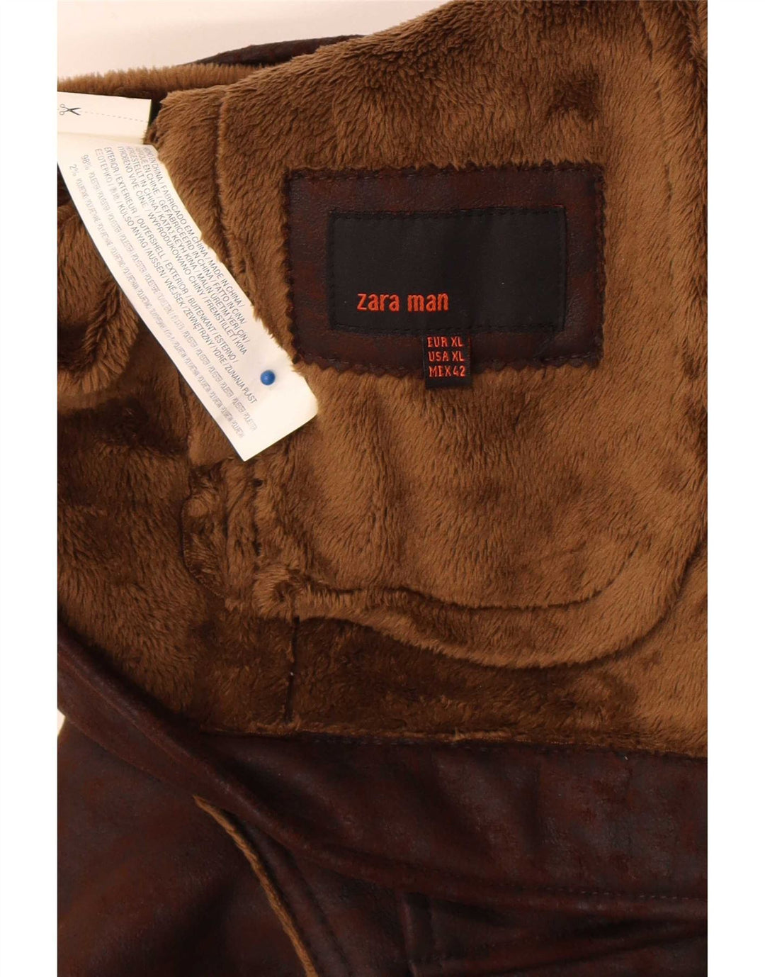 Мужская куртка шерпа Zara UK 42 XL коричневая из полиэстера