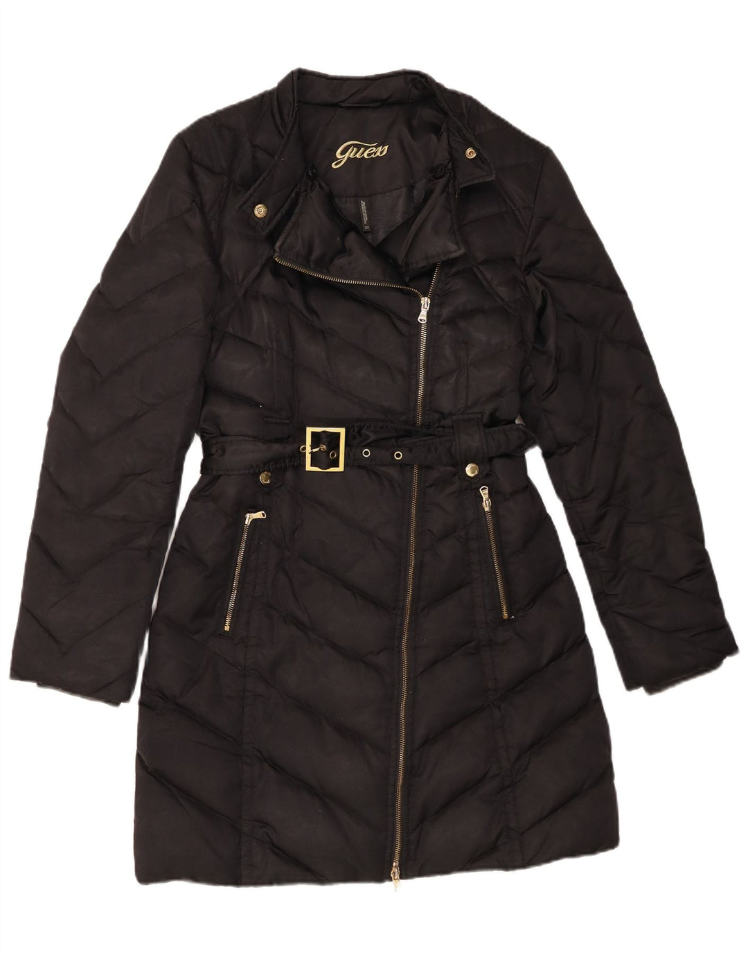 Женское стеганое пальто Guess UK 10, маленькое черное нейлоновое пальто