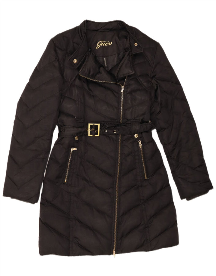 Женское стеганое пальто Guess UK 10, маленькое черное нейлоновое пальто