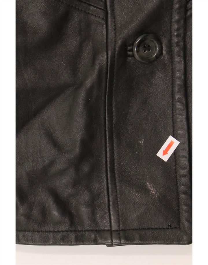 VINTAGE Womens Hooded Leather Coat IT 42 Medium Black Leather Vintage Vintage and Second-Hand Vintage from Messina Hembry 
