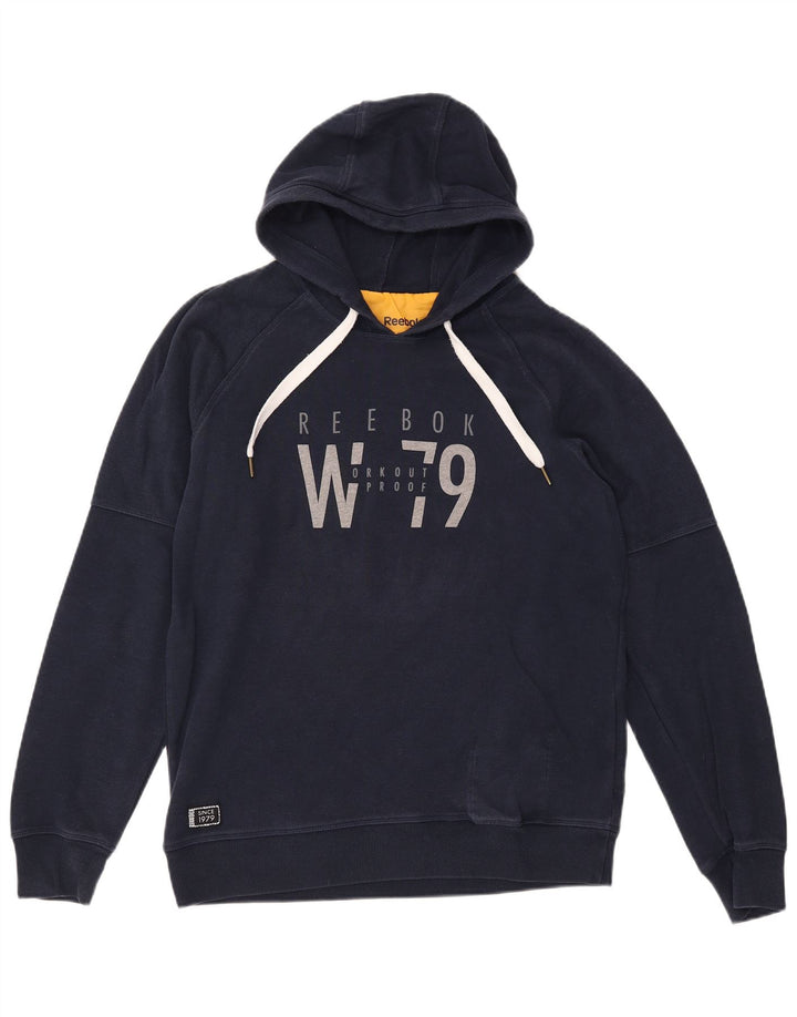 Мужской джемпер с капюшоном REEBOK, большой размер, темно-синий, хлопок