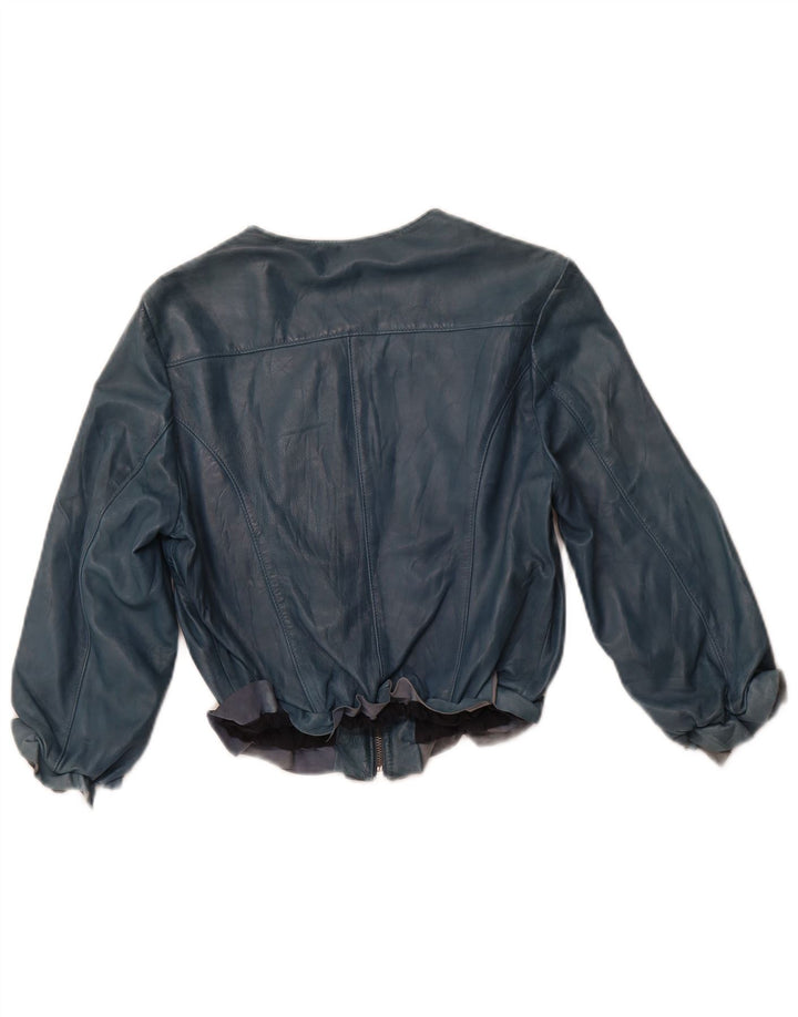 VINTAGE Женская кожаная куртка с рукавом 3/4 IT 44 Medium Blue Leather