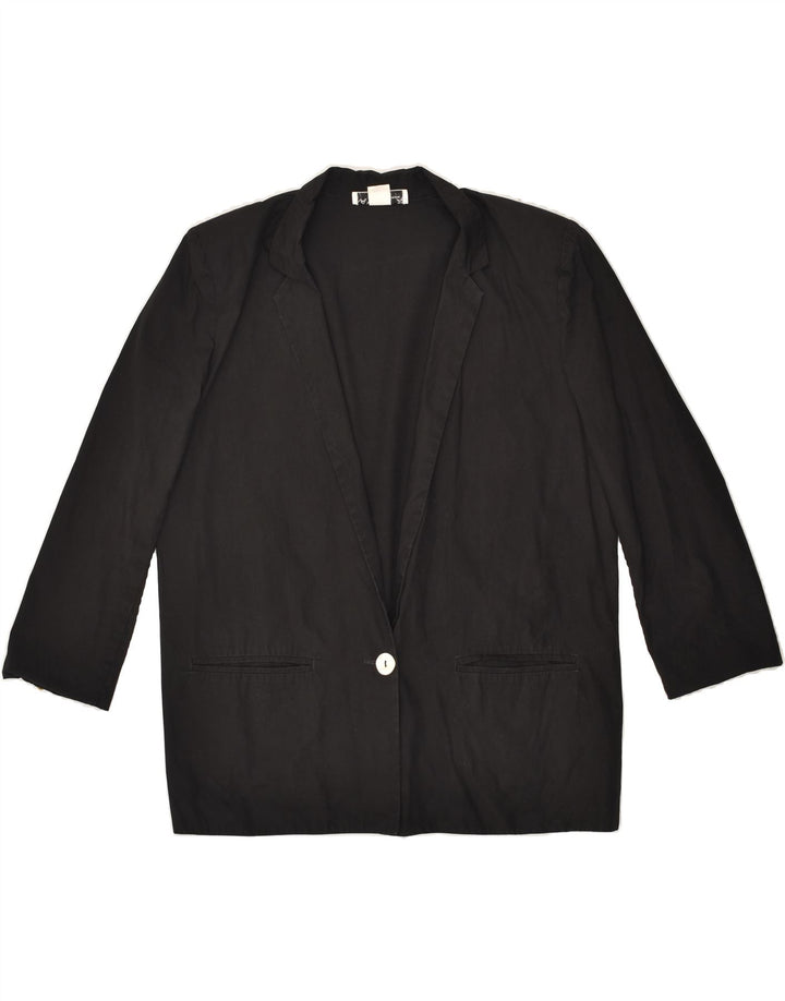 VINTAGE Womens 1 Button Blazer Jacket US 2 XS Black Cotton | Vintage Vintage | Thrift | Second-Hand Vintage | Used Clothing | Messina Hembry 