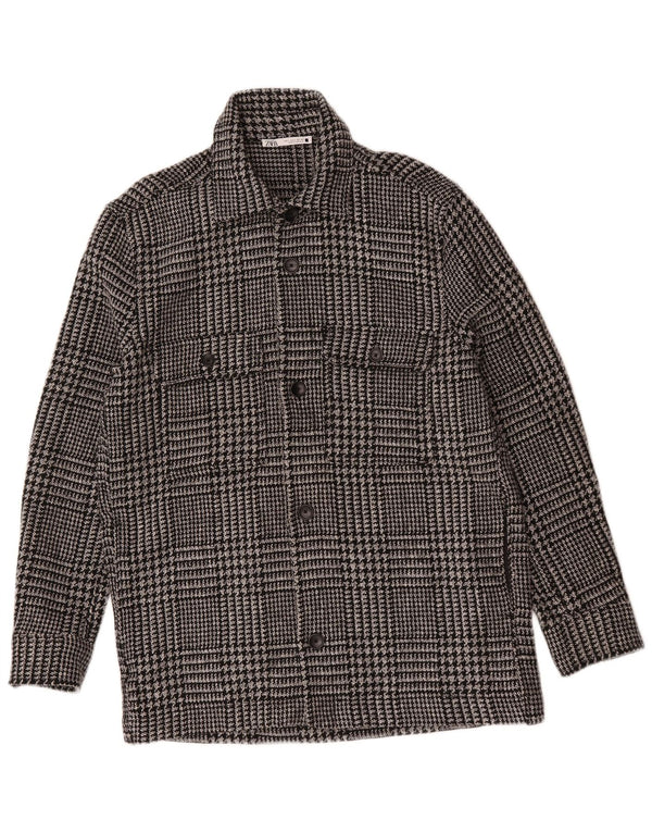 Zara Mens Utility Jacket Large Black Houndstooth Polyester