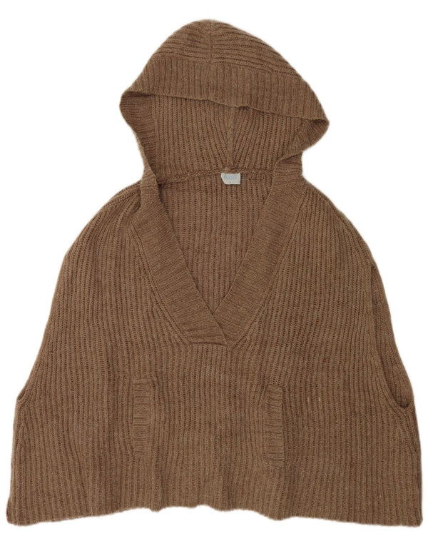 Oasis Womens Hooded Sleeveless Poncho Jumper UK 10 Small Brown Acrylic