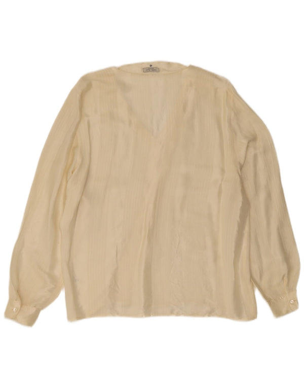 Винтажная женская блузка с длинным рукавом Top IT 48 XL Желтая ацетатная полоска в тонкую полоску