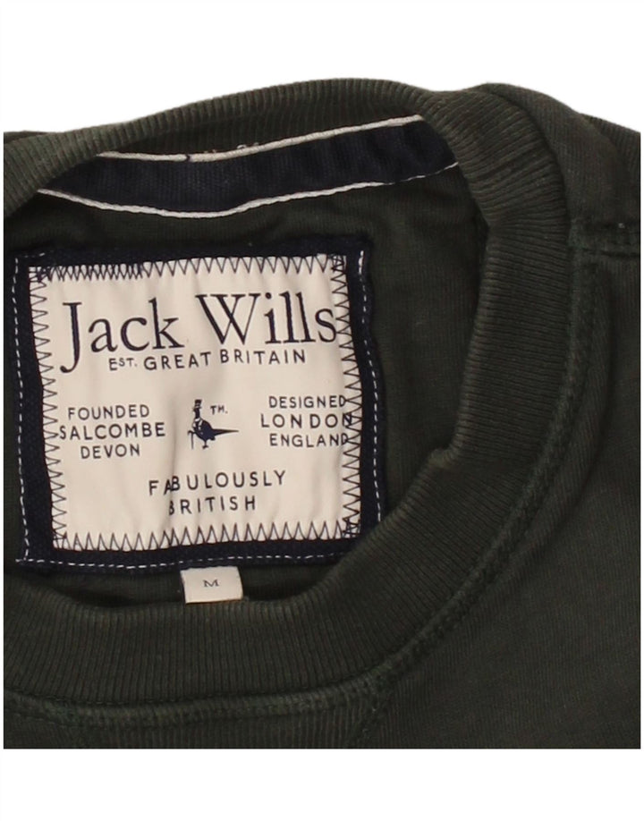 JACK WILLS Mens Graphic Sweatshirt Jumper Medium Khaki Cotton