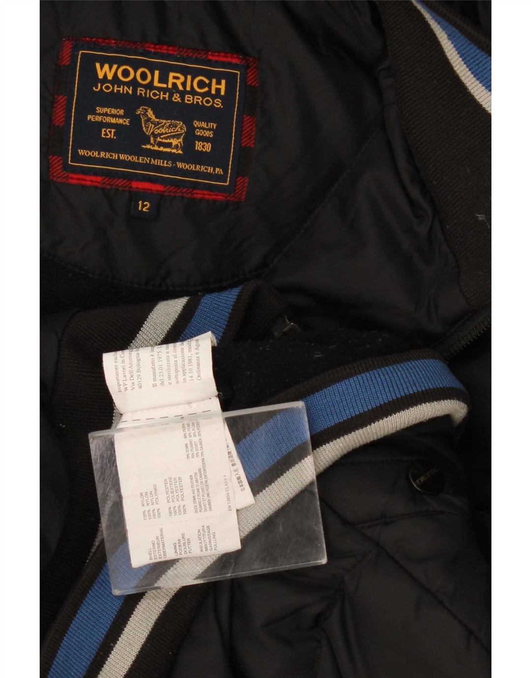 Утепленная куртка с капюшоном и графическим рисунком для мальчиков Woolrich, 11–12 лет, черный нейлон
