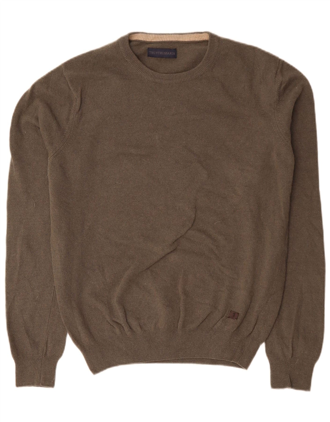 Мужской джемпер TRUSSARDI с круглым вырезом, большой серый шерстяной свитер
