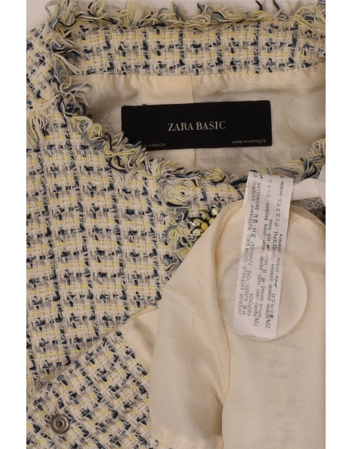 Женский пиджак с укороченным рукавом 3/4 Zara UK 12, средний белый в крапинку