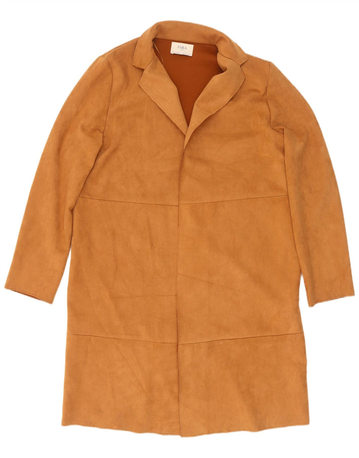 Женское открытое замшевое пальто Zara UK 18 XL, коричневое