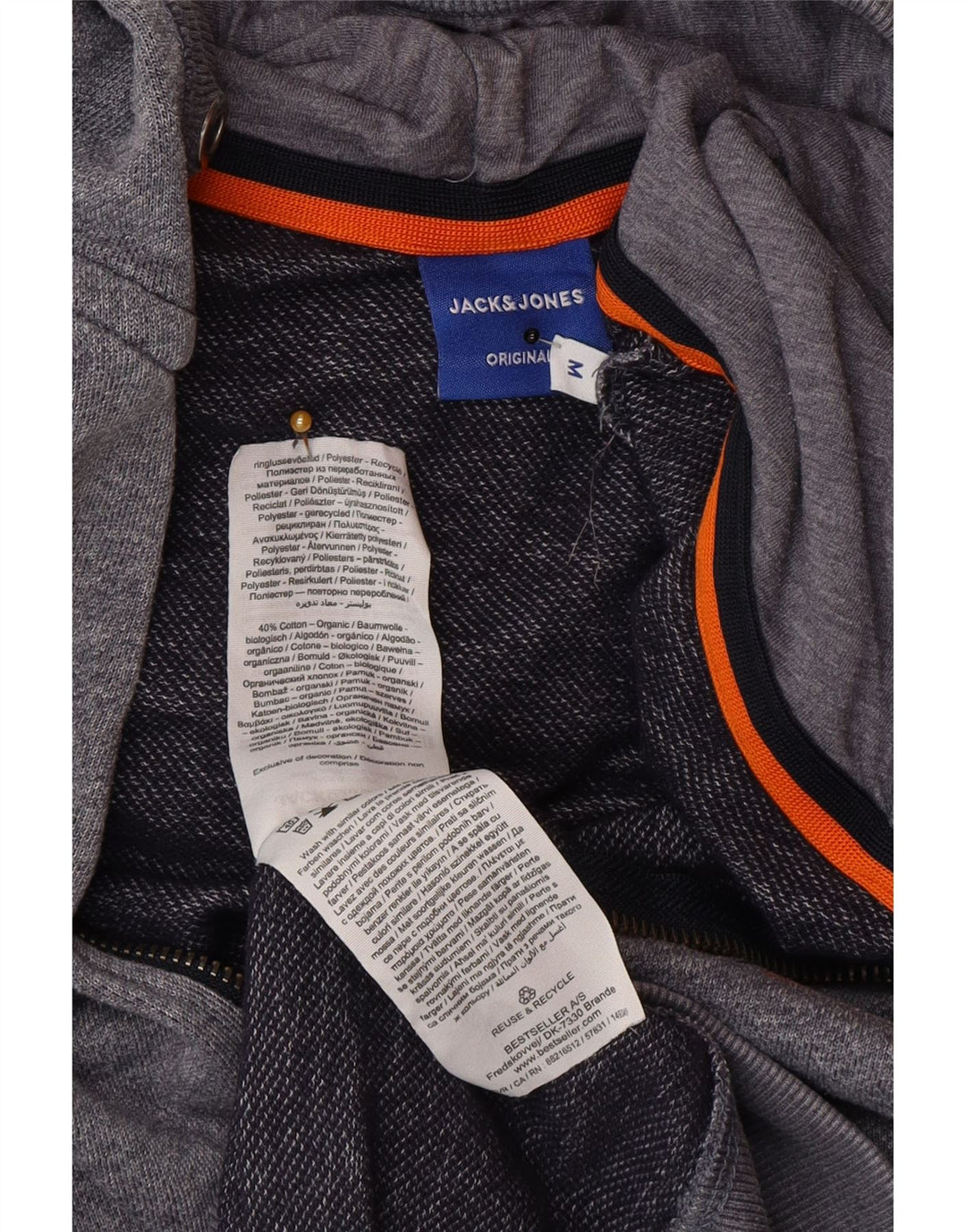 Мужской свитер с капюшоном на молнии Jack & Jones, средний серый полиэстер с крапинками