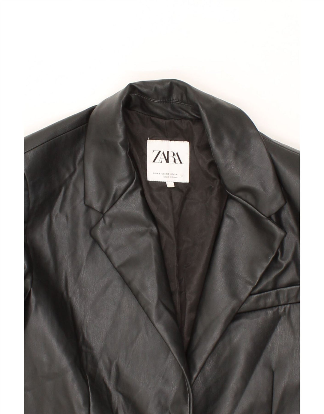 ZARA Womens Leather 1 Button Blazer Jacket UK 6 XS Black Vintage Zara and Second-Hand Zara from Messina Hembry 