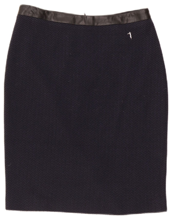 Trussardi Женская юбка-карандаш IT 42 Medium W30 Темно-синяя с узором «в елочку»