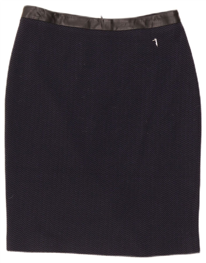 Trussardi Женская юбка-карандаш IT 42 Medium W30 Темно-синяя с узором «в елочку»