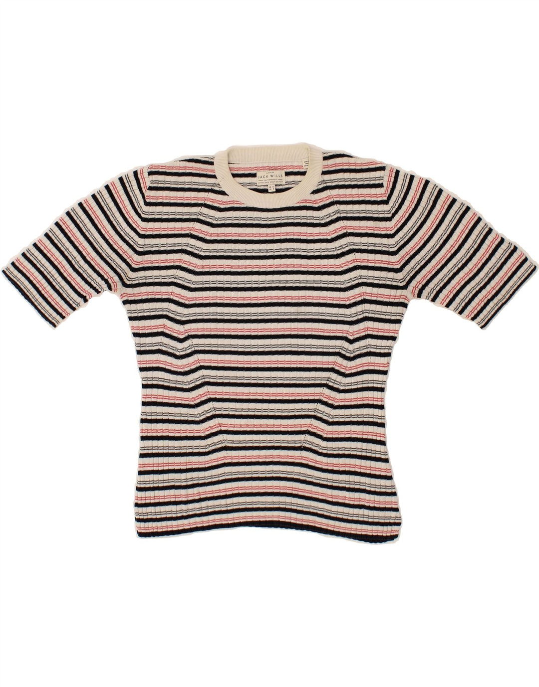 JACK WILLS Womens Crew Neck Jumper Sweater UK 12 Medium  Beige Striped Vintage Jack Wills and Second-Hand Jack Wills from Messina Hembry 